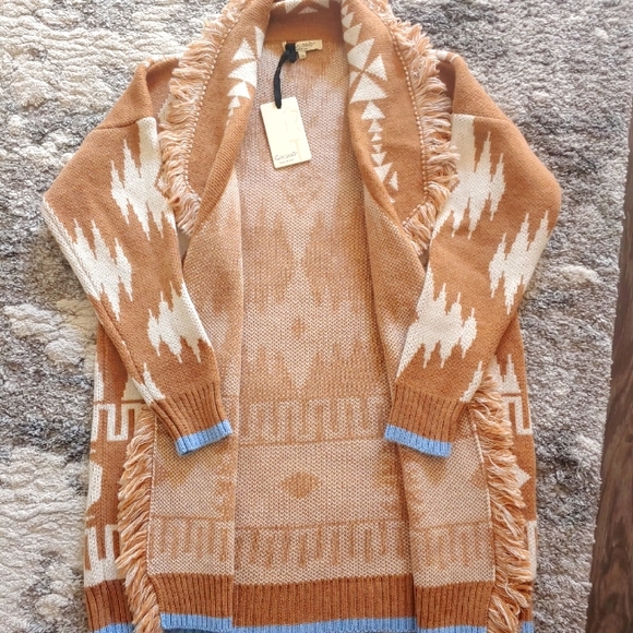 CocoGio Made in Italy Aztec Fringed Wool Blend Cardigan Sweater - Picture 2 of 4